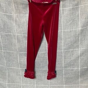 Matilda Jane Velvet Ruffle Hem Kids Leggings - Red, green bow
